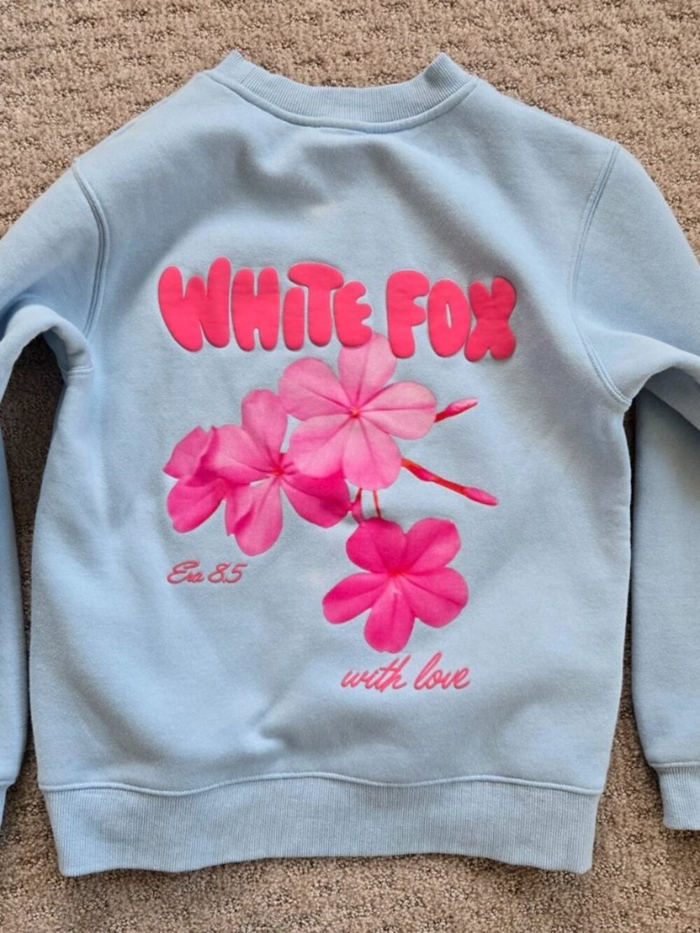 White Fox With Boutique Love & Romance Oversized Sweater Sweatshirt Lt Blue XXS